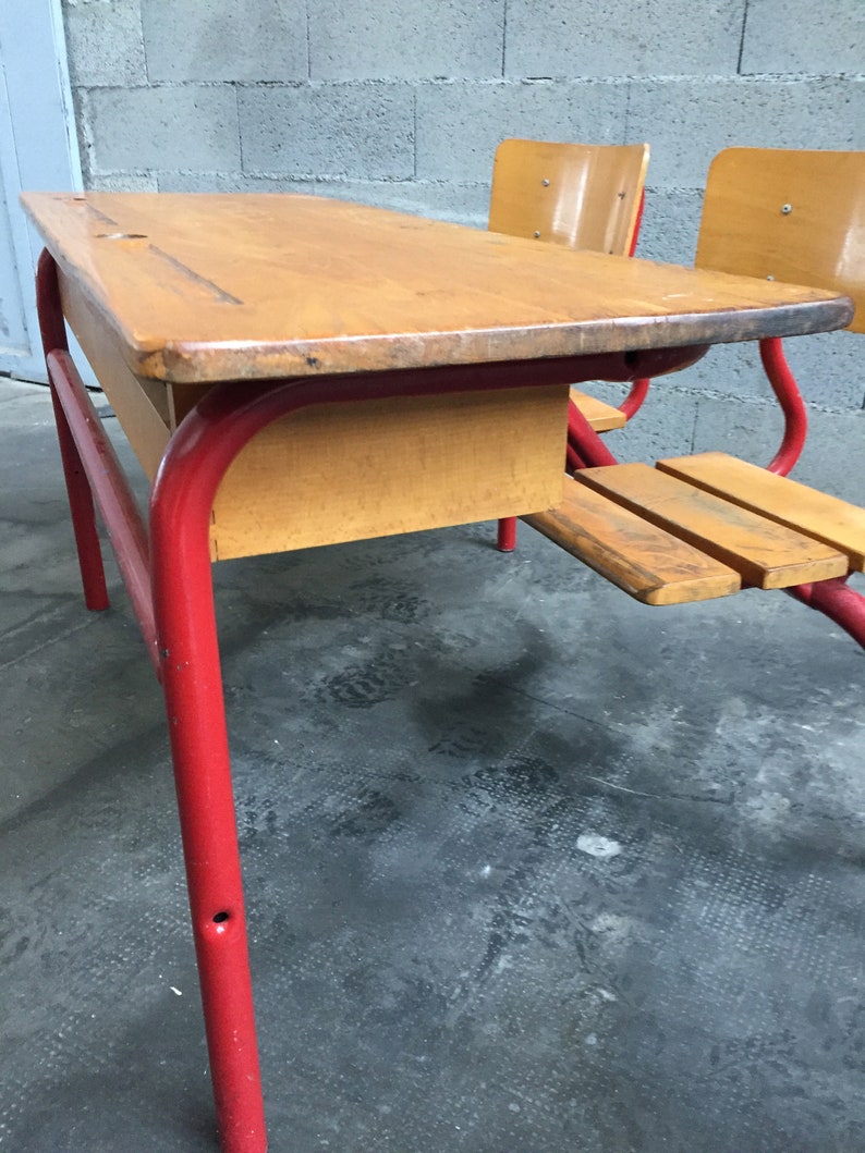 pupitre Bureau d'écolier banc vintage industrial style school desk french image 7