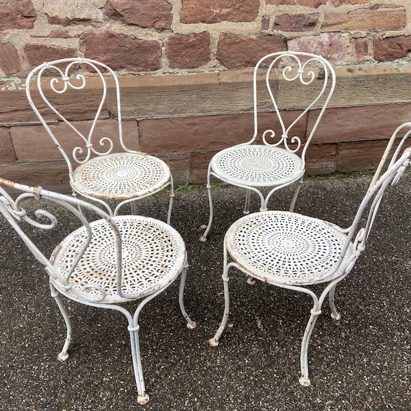 Suite de 4 chaises de jardin fer forgé french iron armchairs 1950 Jardin Terrasse Parc patio kiosque shabby chic Romantic