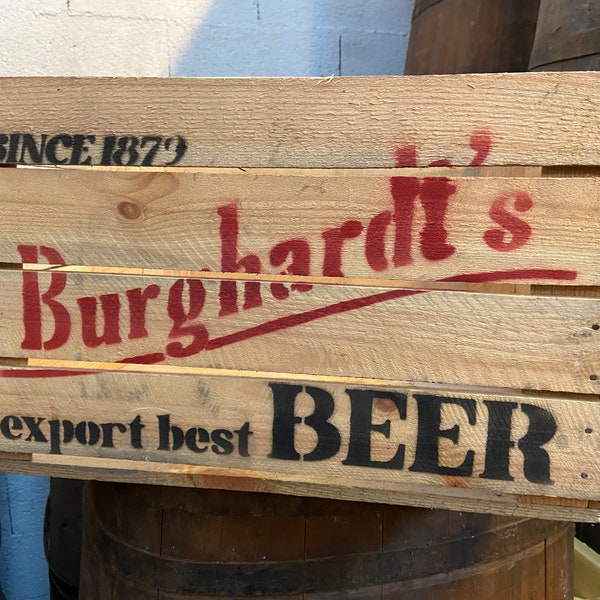 Caisse vintage en bois Bière Burghardt's Beer Bier - vintage wooden Crates w Ad