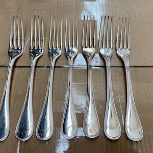 7 silver plated table forks goldsmith Perles Empire model Silver Metal - Christofle French silver cutlery set
