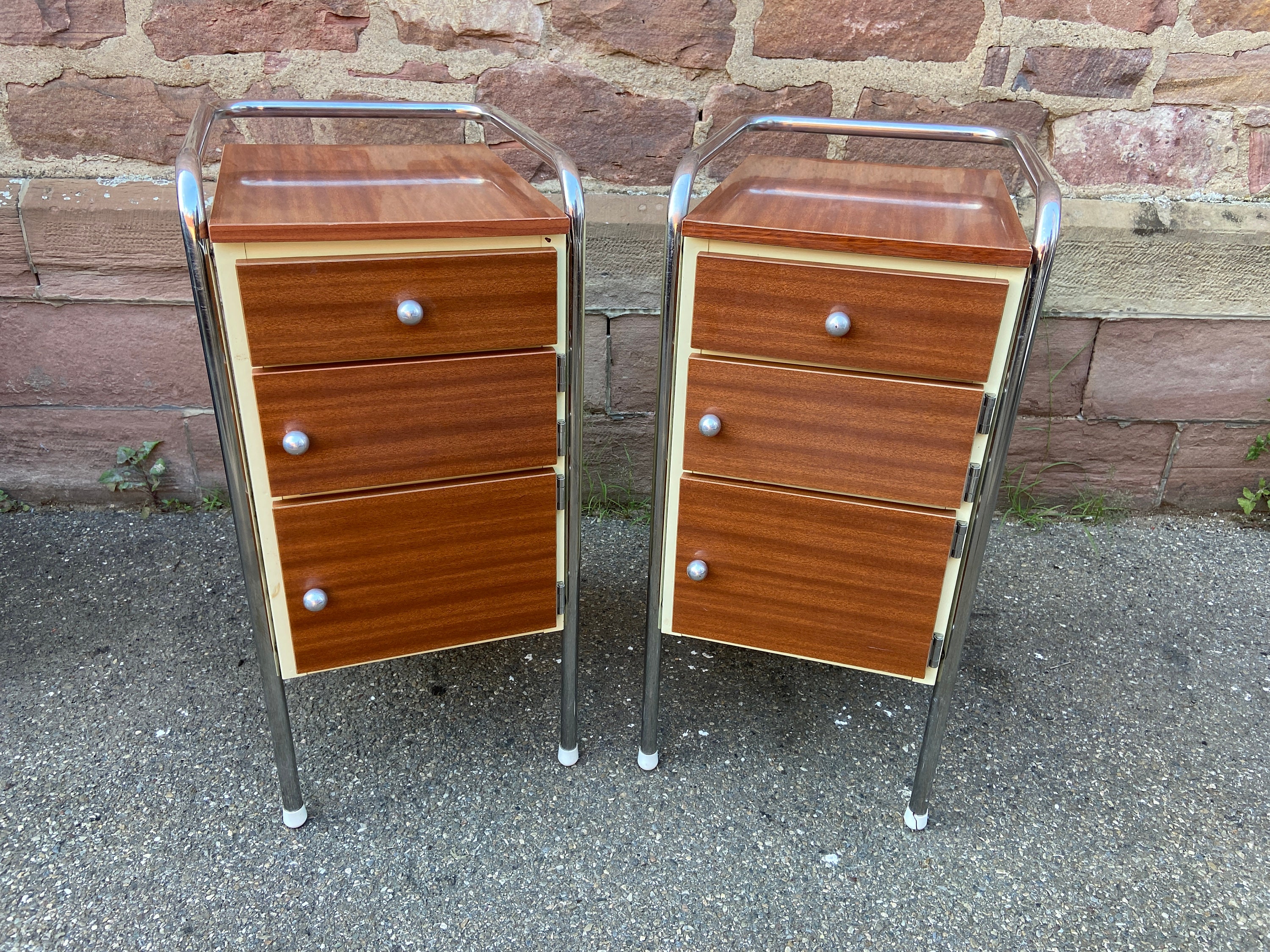Paire de Chevets Formica Mid-Century Vintage 1960 French Pair Of Bedside