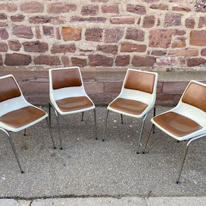 suite of 4 chairs Allibert auditorium design 1970 Vintage faux metal and French plastic shell