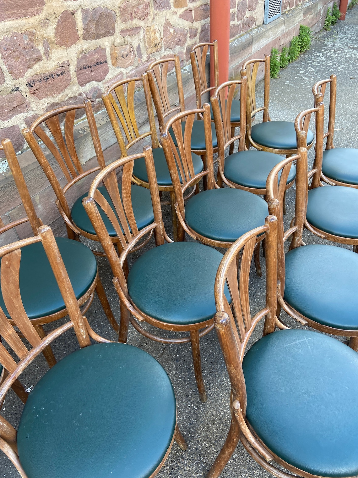 Curved wooden restaurant chairs imitation vintage leather 80s Etsy
