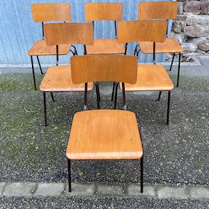 ref 662 set of 6 Scandinavian industrial school chairs vintage French communities School chairs Mullca DELAGRAVE 1960 slowlife