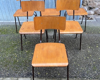 ref 662 set of 6 Scandinavian industrial school chairs vintage French communities School chairs Mullca DELAGRAVE 1960 slowlife