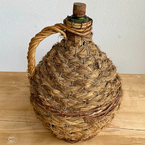 Giant antique FRENCH Glass DEMIJOHN Carboy WICKER Basket dame jeanne