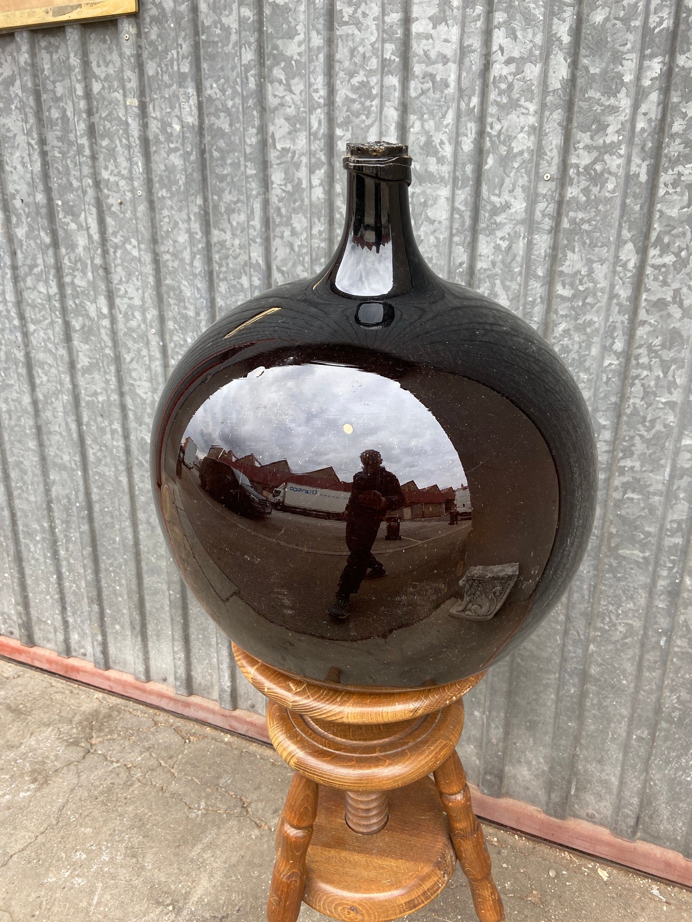 Ref 425 Giant Xxl Handblown C-1800 Alsace Brown Amber Glass French Xl Demijohn Bottle Carboy Bombonn