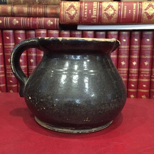 ANTIKE Französische Keramik schwarz Milchkännchen Elsass Frankreich 1870 Art Populaire Poterie