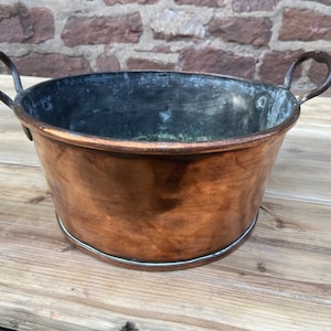 Ancient XIXth French Hammered Copper Chaudron à confiture Cauldron Faitout / Marmite Stock Pot