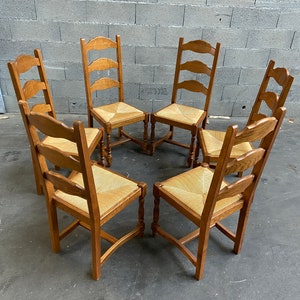 Set di 6 sedie rustiche da caffè, bistrot, in rattan pacciamato, ristorante, taverna, brasserie, 1970, sedie da bistrot in legno della Provenza francese, senza legno curvato