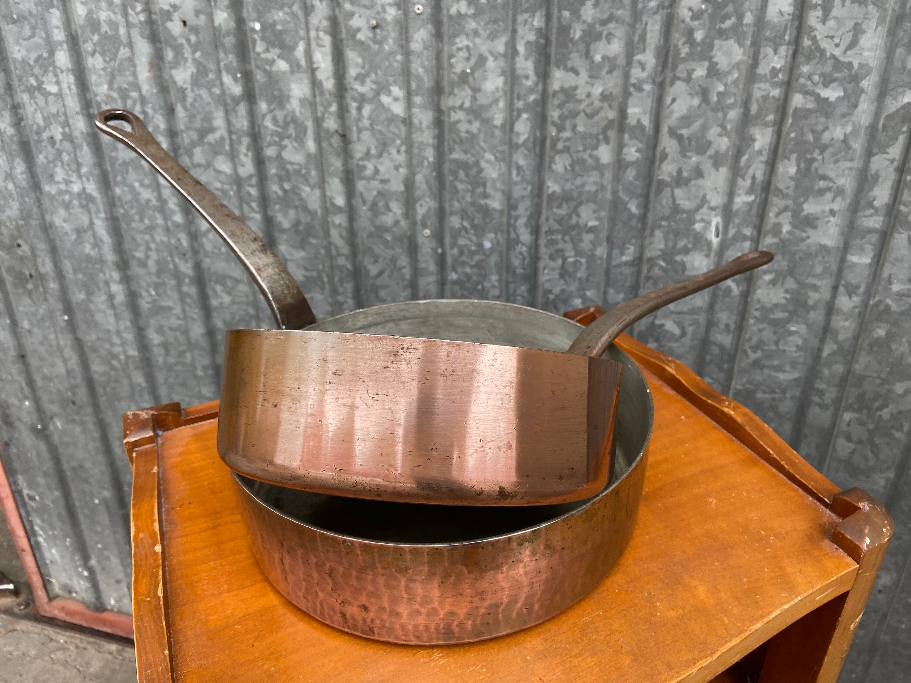 Ref 240 Vintage Copper French Pan Set Of 2 Poêles Sauteuse Cuivre