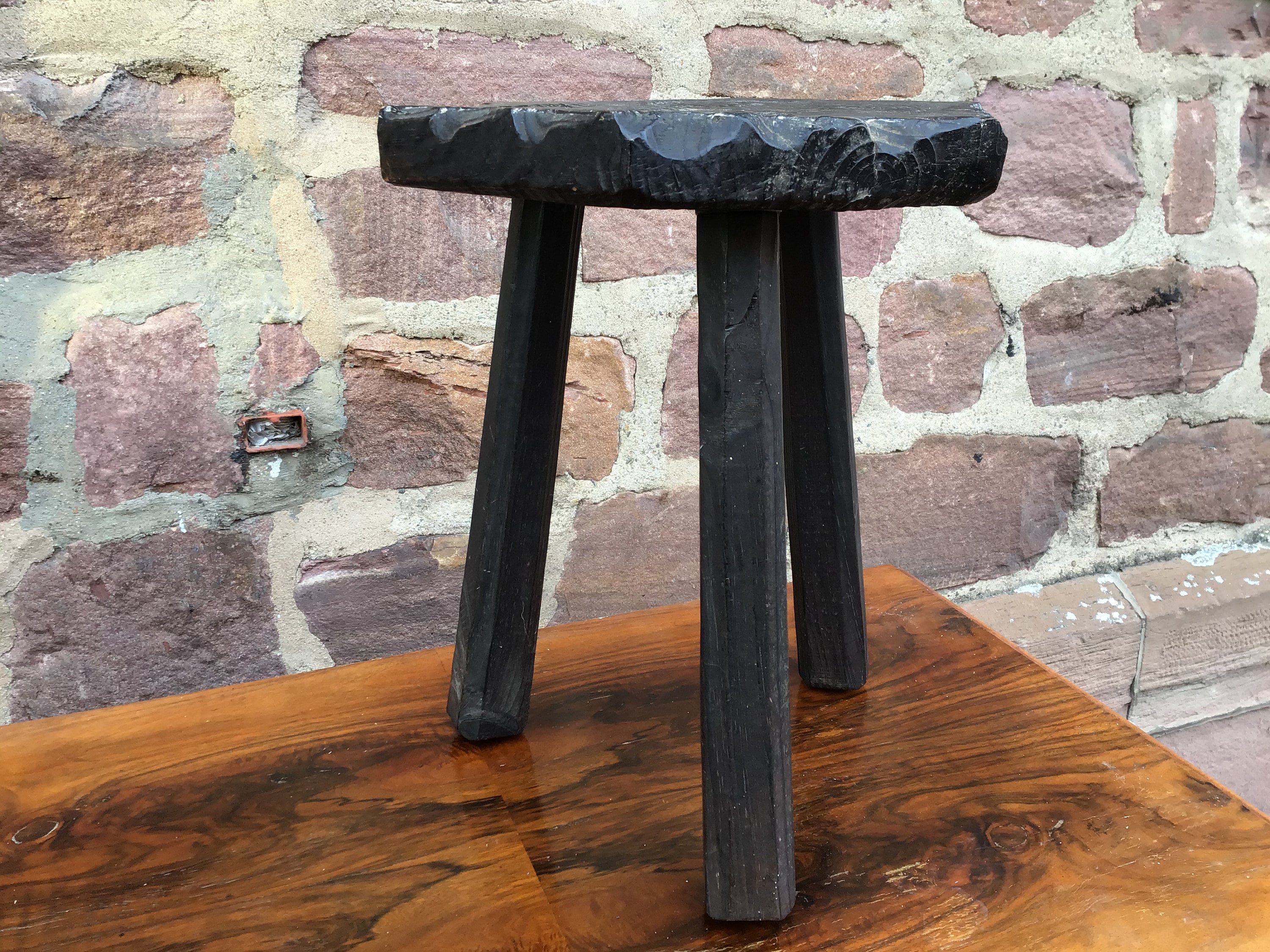 French Farmer Wooden Stool Tabouret de Ferme en Bois Vintage Footstool Rustical Déco Bohême