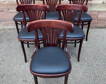 Set de 6 Chaises bistrot style Baumann simili cuir vintage 80s French bistro bentwood armchairs chairs