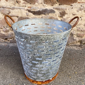 Rustic Olive bucket/basket.Farmhouse Decor, storage, flowers pot
