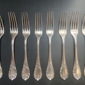 8 silver plated table forks, Christofle goldsmith, Marly model, Silver Metal - Christofle French silver cutlery set