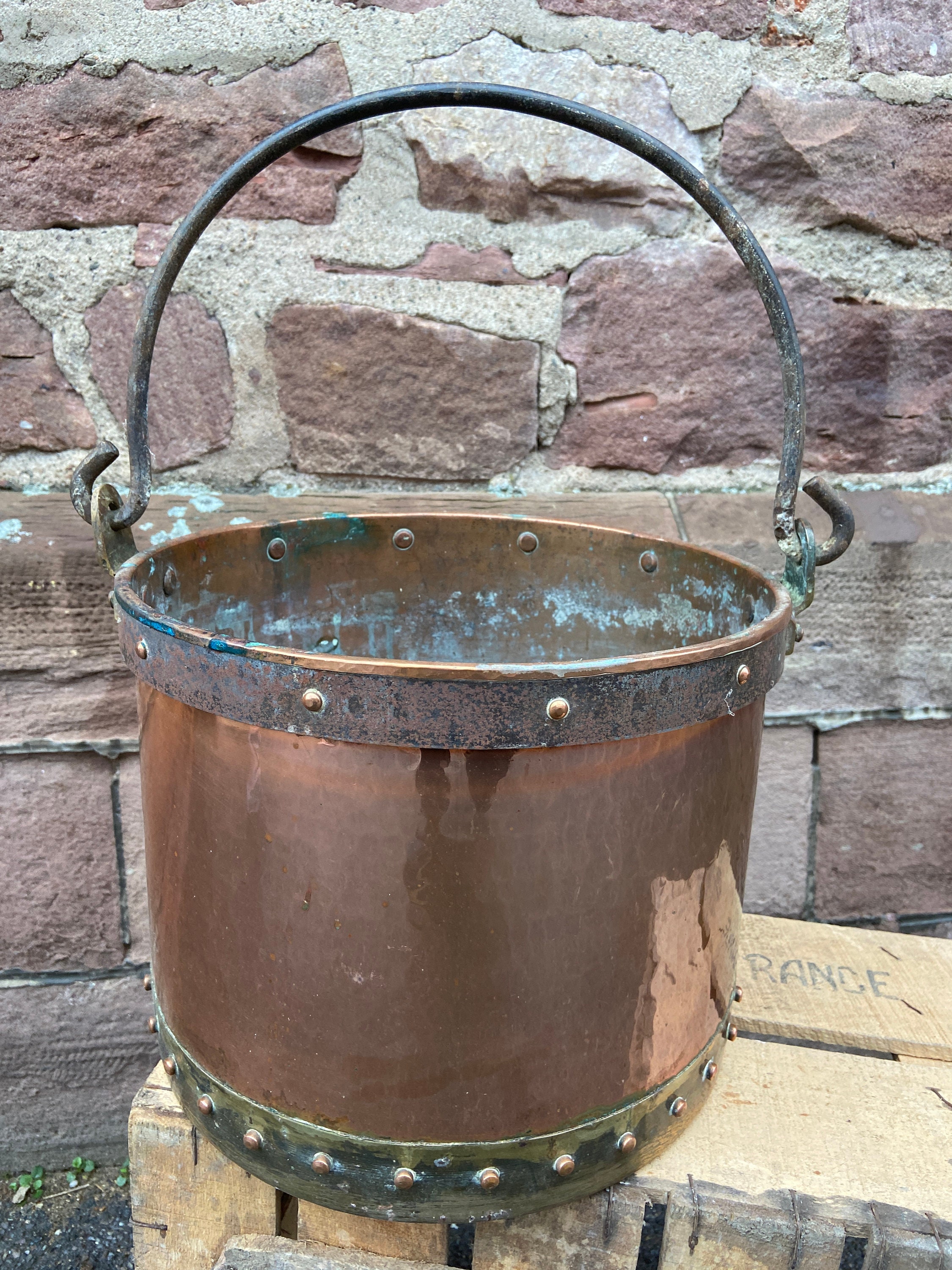 Ancient 1880-1900 French Hammered Copper Chaudron Cauldron Faitout/Marmite Stock Pot