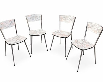 Set of 4 French mid-century vintage Formica chairs with a marble effect, circa 1960
