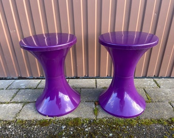 Paire de tabourets diabolo Tam Tam Pop Massonnet 1980s vintage plastique hocker stool