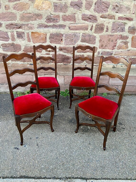 Set di 4 sedie francesi Luigi XV stile vintage Velluto imbottito 1950  rococò Provenza -  Italia