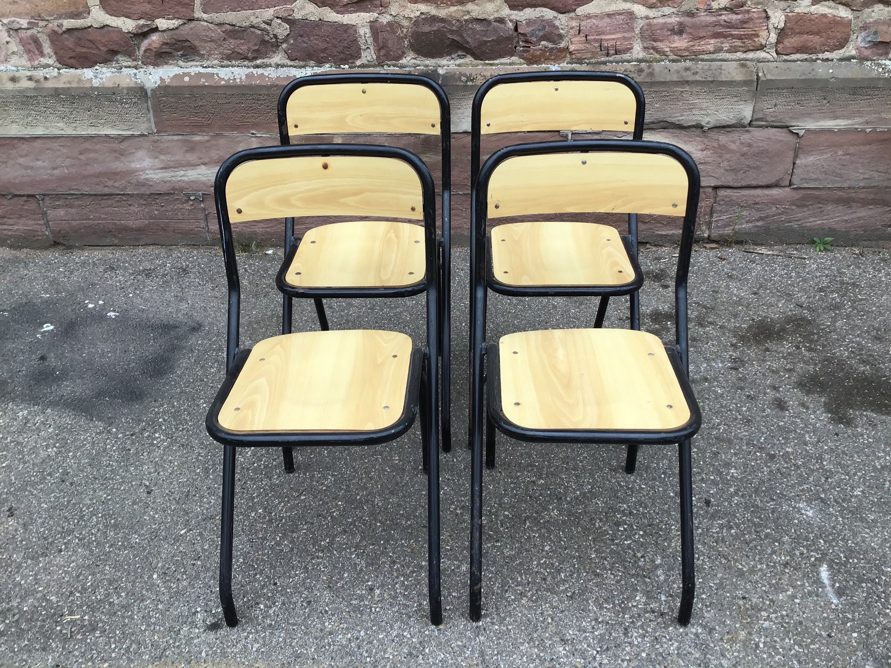 4 Chaises Scolaires Vintage Terrasse Métal French School 1960 No Mullca