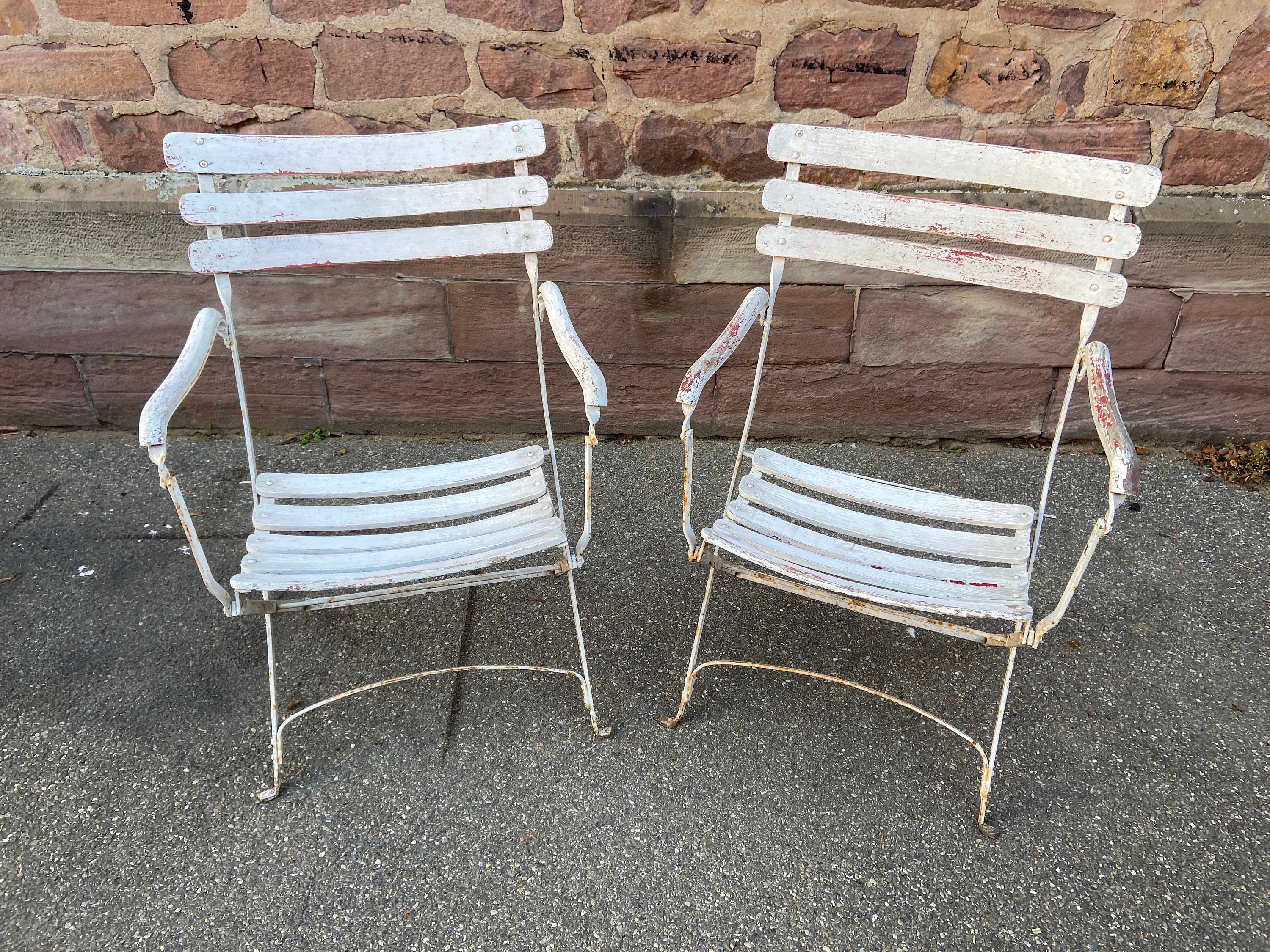 Paire de Fauteuils Chaises Jardin Fer Forgé French Garden Iron Armchairs 1960