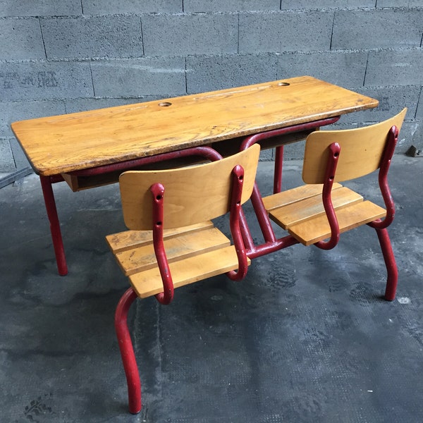 pupitre Bureau d'écolier banc vintage industrial style school desk french