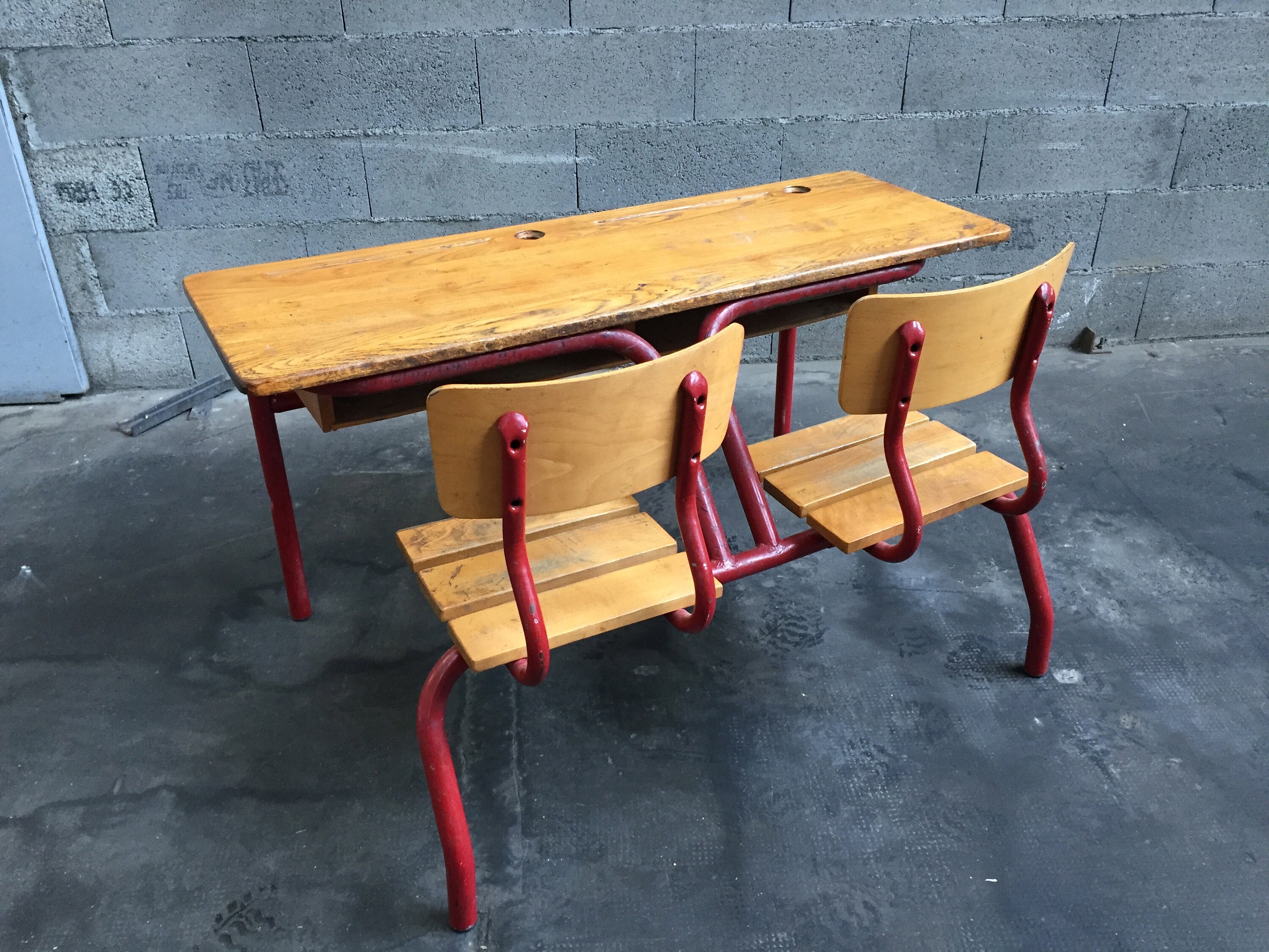 Pupitre Bureau d'écolier Banc Vintage Industrial Style School Desk French