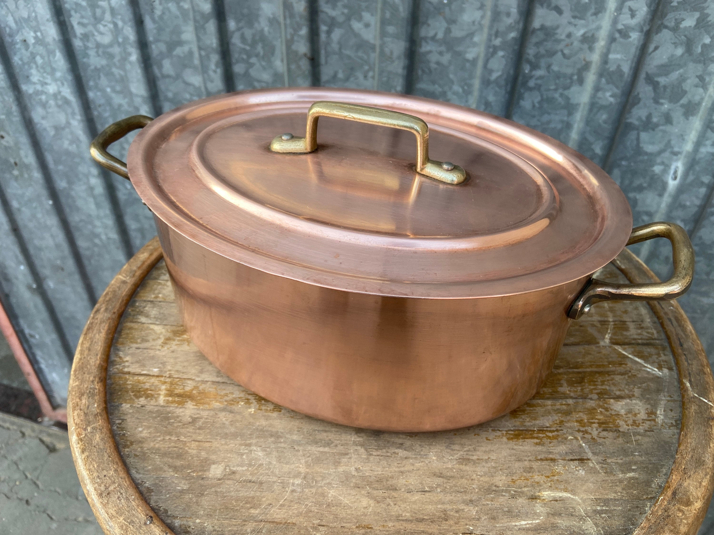 Vintage French Oval Copper Marmite Casserole/stew Pot Cocotte, Cuivre Copper