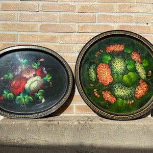 set of 2 vintage French service Tray Metal antiques plateau florentine tray floral design circa 1960