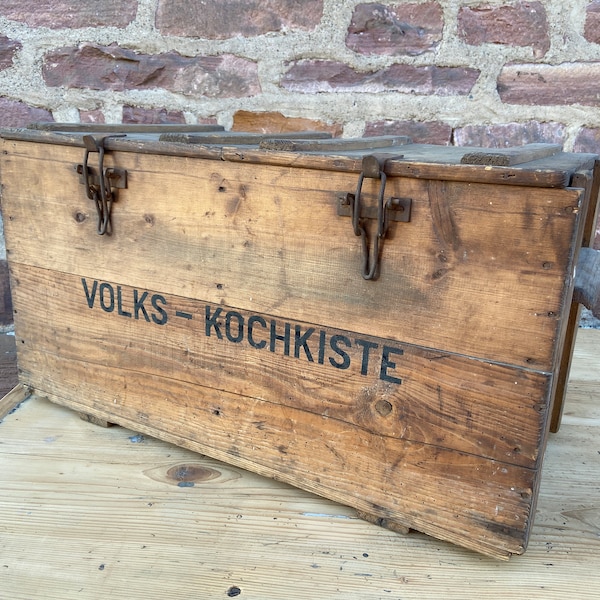 Authentische deutsche Landhausküche Militaria WWI 1916 Holzkiste Militär Holzkiste Kochkiste Kaiserzeit 1. Krieg