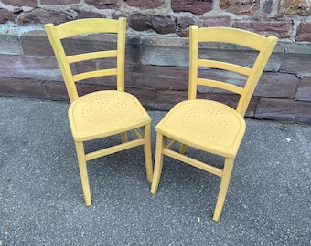 Pair of chairs type bistrot wooden vintage 1950 kitchen design brutalist wood mid century french chairs