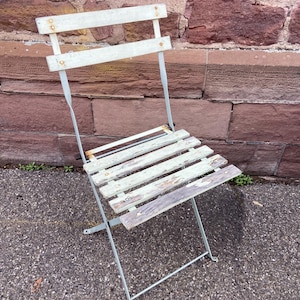 shabby chic french vintage metal iron garden folding chair old paint 1970