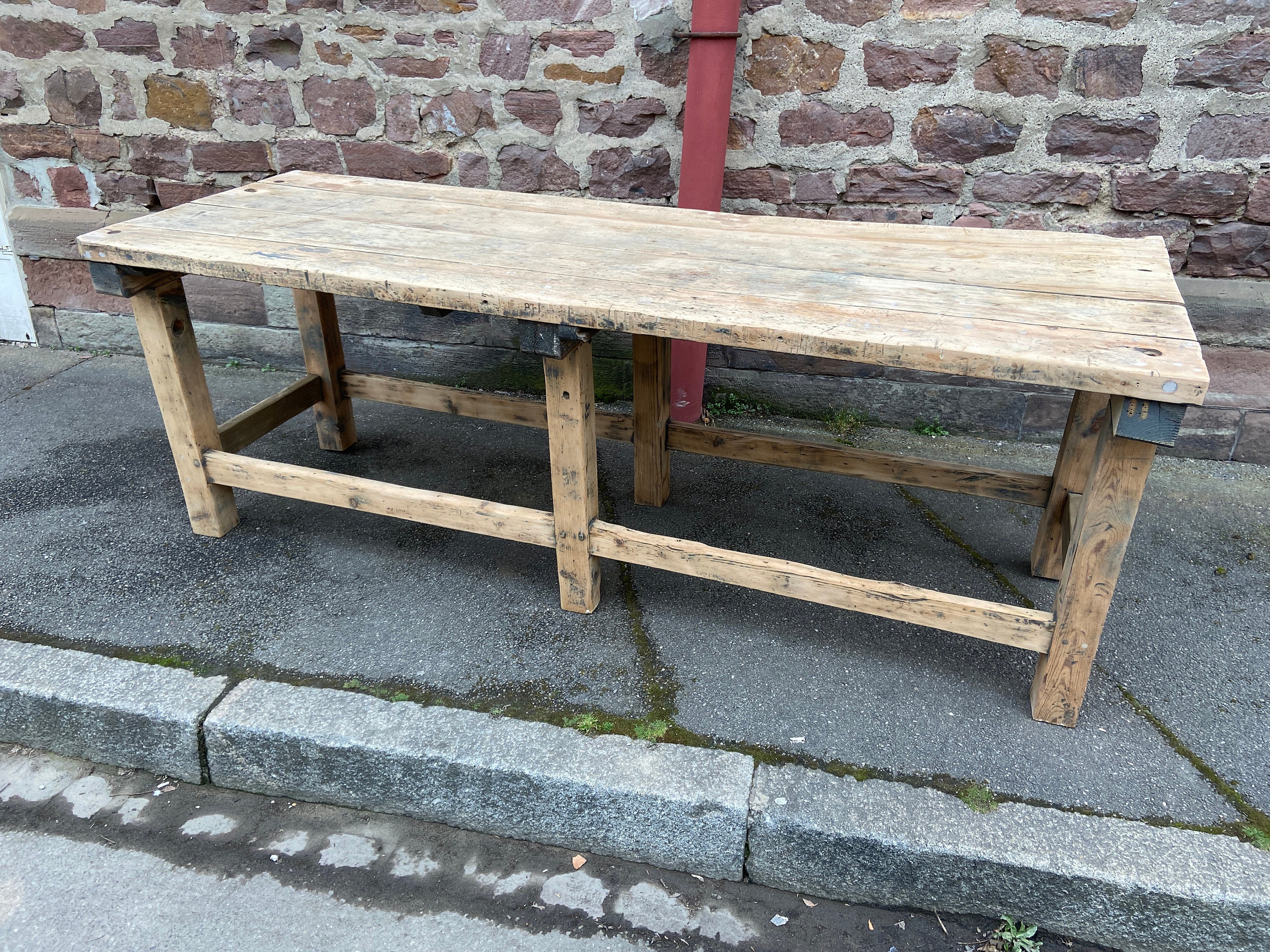 Immense Etabli de Menuisier Ancien French Workshop Table Shop 245cm