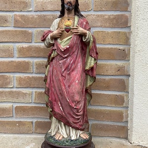 religious statue Jesus Christ polychrome platre vintage 1900s French Statue