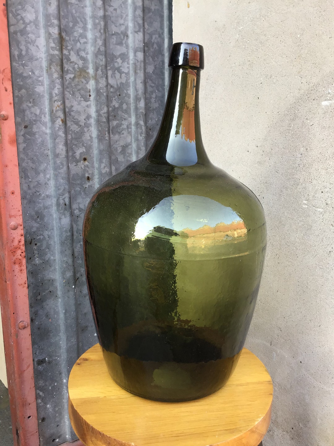 1850s Green Onion Glass French Demijohn Bottle Carboy Dame Etsy