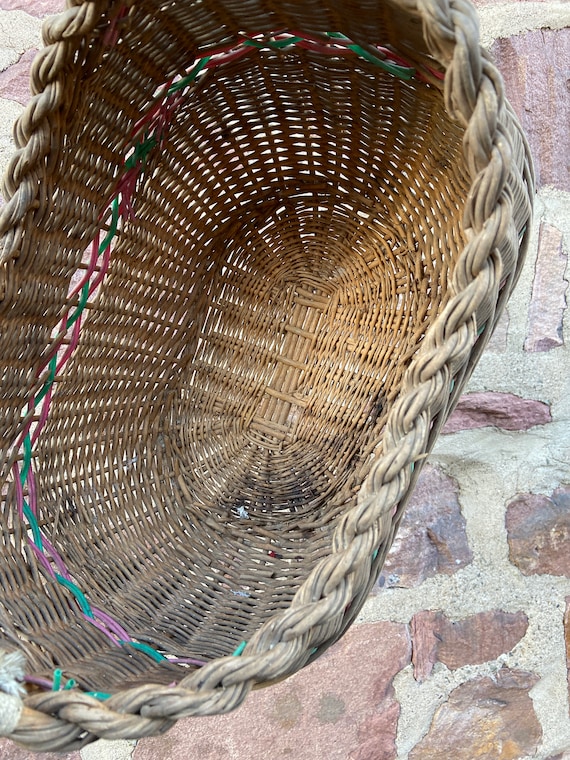 Panier Ancien Osier Panier Profond à Cueillette Bon état 57 X 30 X 27 Cm