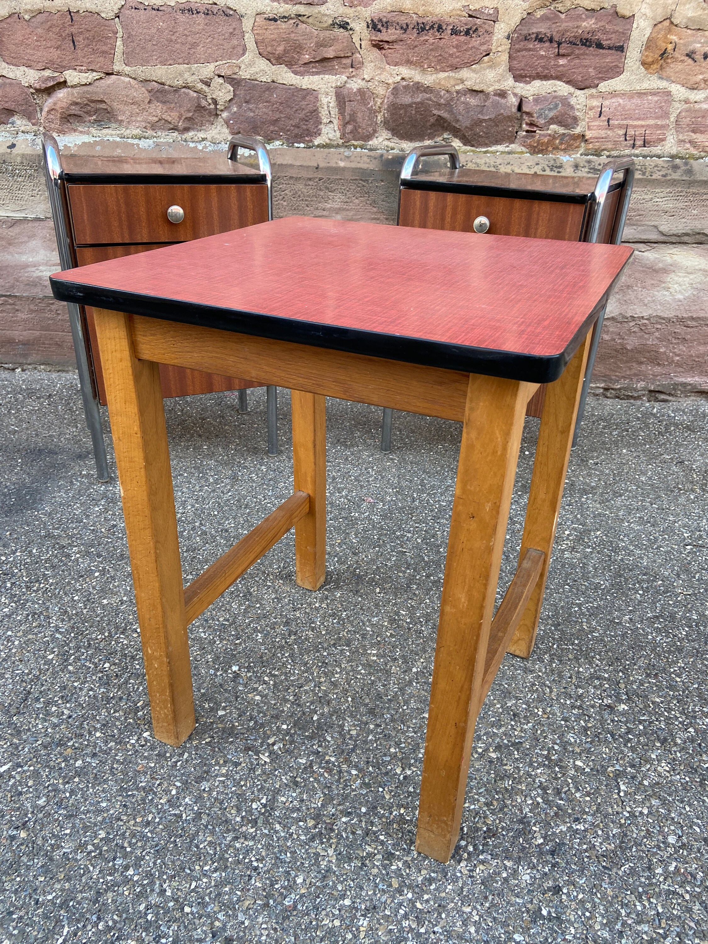 Table Basse d'appoint Cocktail Formica Française Vintage Design 1960 Piétement Scandinave