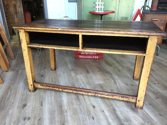 Pupitre D'écolier Ancien - Années 1930 - Bois Massif - 2 Places - Vintage