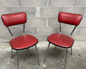 paire de chaises en simili cuir cuisine vintage 1960 mid-century french chairs