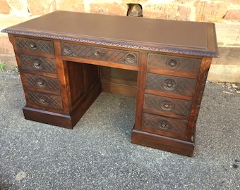 exceptionnel bureau de ministre chêne Style Henri II Breton 1900s französisches schreibtisch desk bretonische bretagne