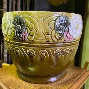 Planter Earthenware slip majolica planter ORCHIES Enamelled ceramic planter