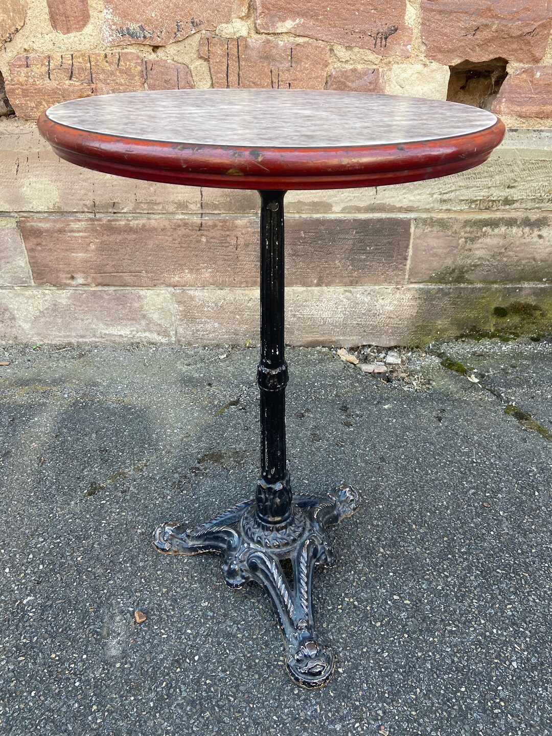 French Parisian Café Bistro Table Garden Terrace Metal Pedestal Table Garden Bistro 1960s ...