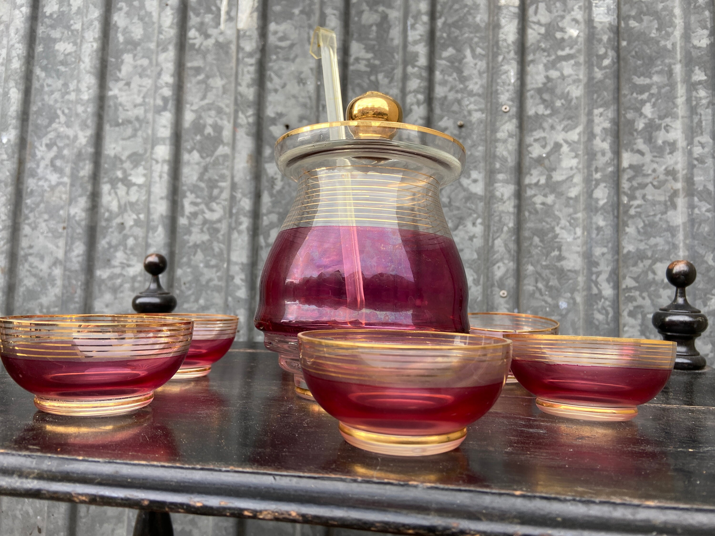 Service Citronnade Vintage Mid-Century 1960 French Liquor Glass Set