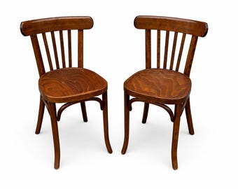 REF 671 Pair of Viennese bistro chairs, Fischel Thonet bentwood, Bugholzstuhl bistro tuna chairs, 1960s Sitzmaschine