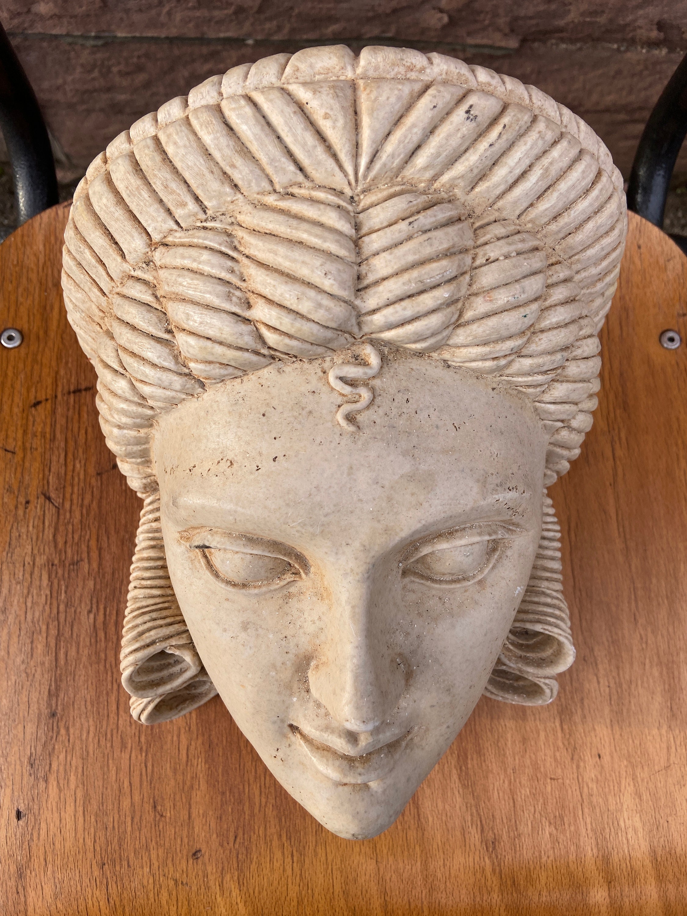 Jardinière Cache-Pot Mural Style Antique Tête D'étrusque Romain En Travertin