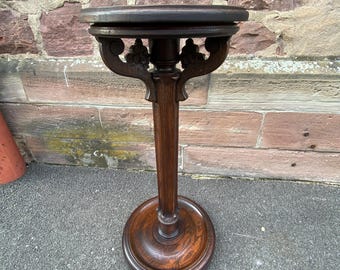 Mesa de pedestal vintage, coluna, console, estilo neogótico, francesa dos anos 1950, suporte para plantas