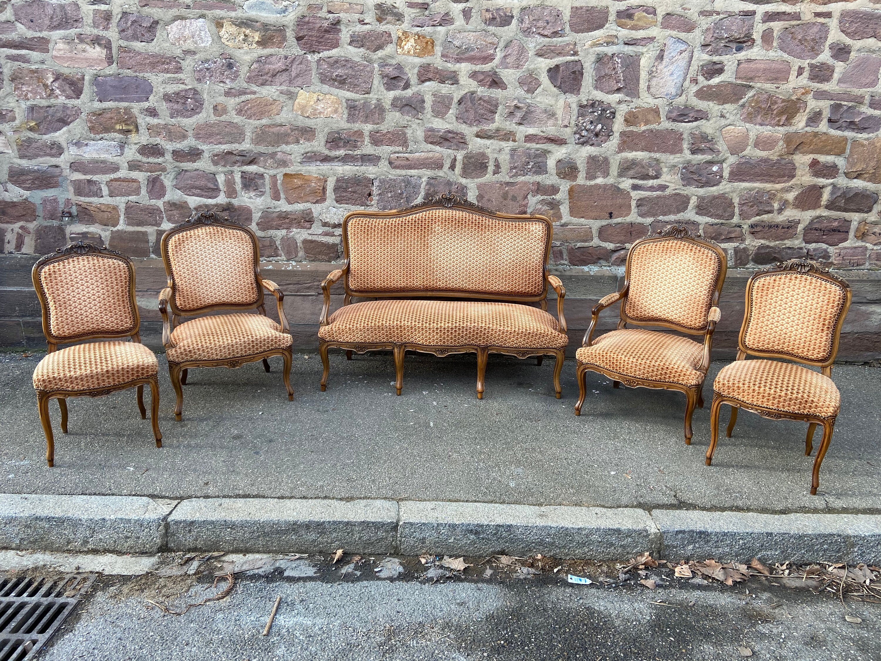 Salon Style Louis Xv en Noyer 1900