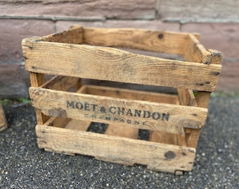 Juego de 2 cajas de transporte de botellas Antigua caja de champán de madera Moet et chandon Francia