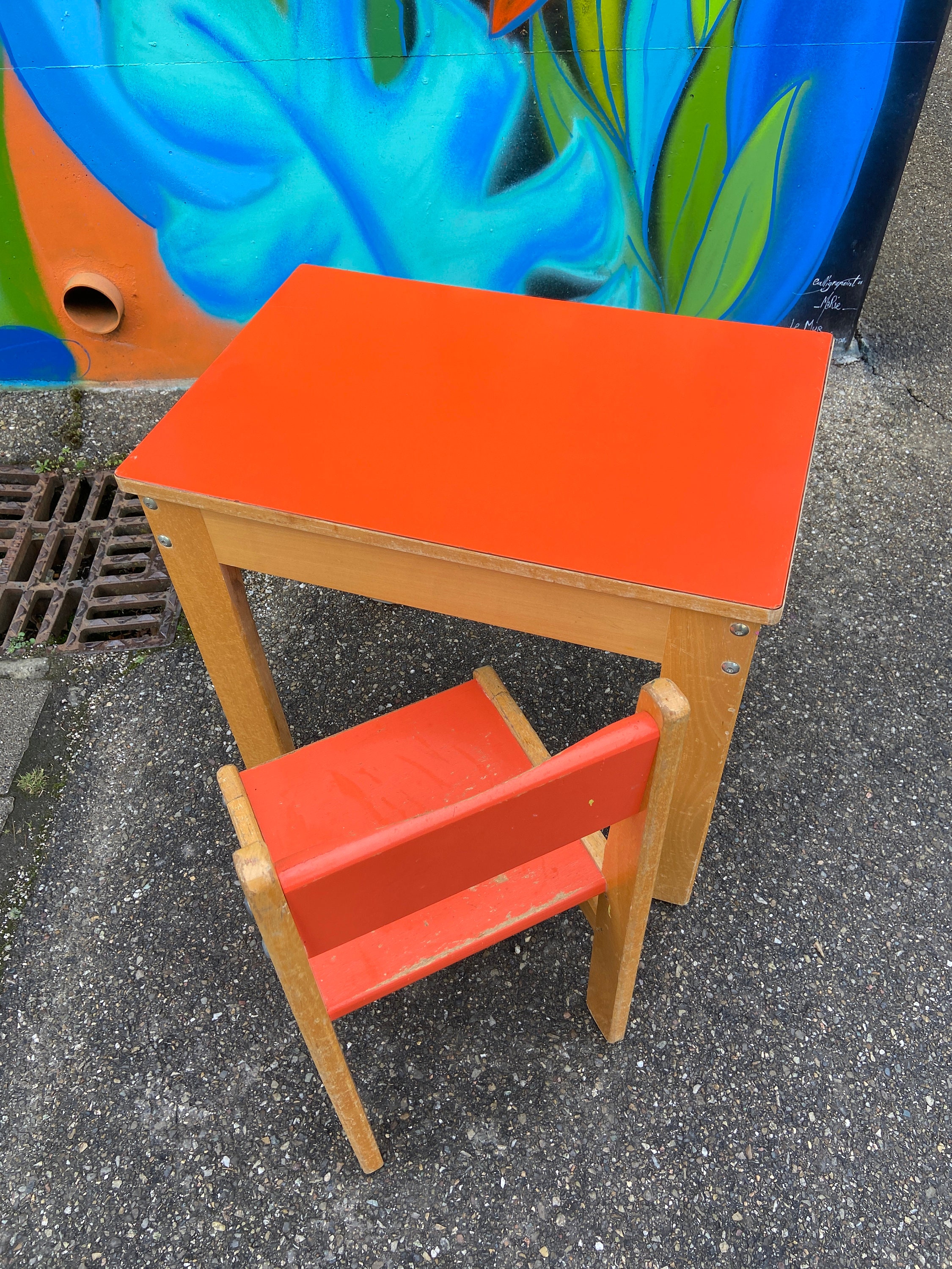 Bureau & Chaise Enfant École Baby Desk French Chair Montessori Inspiration Prouvé 70S