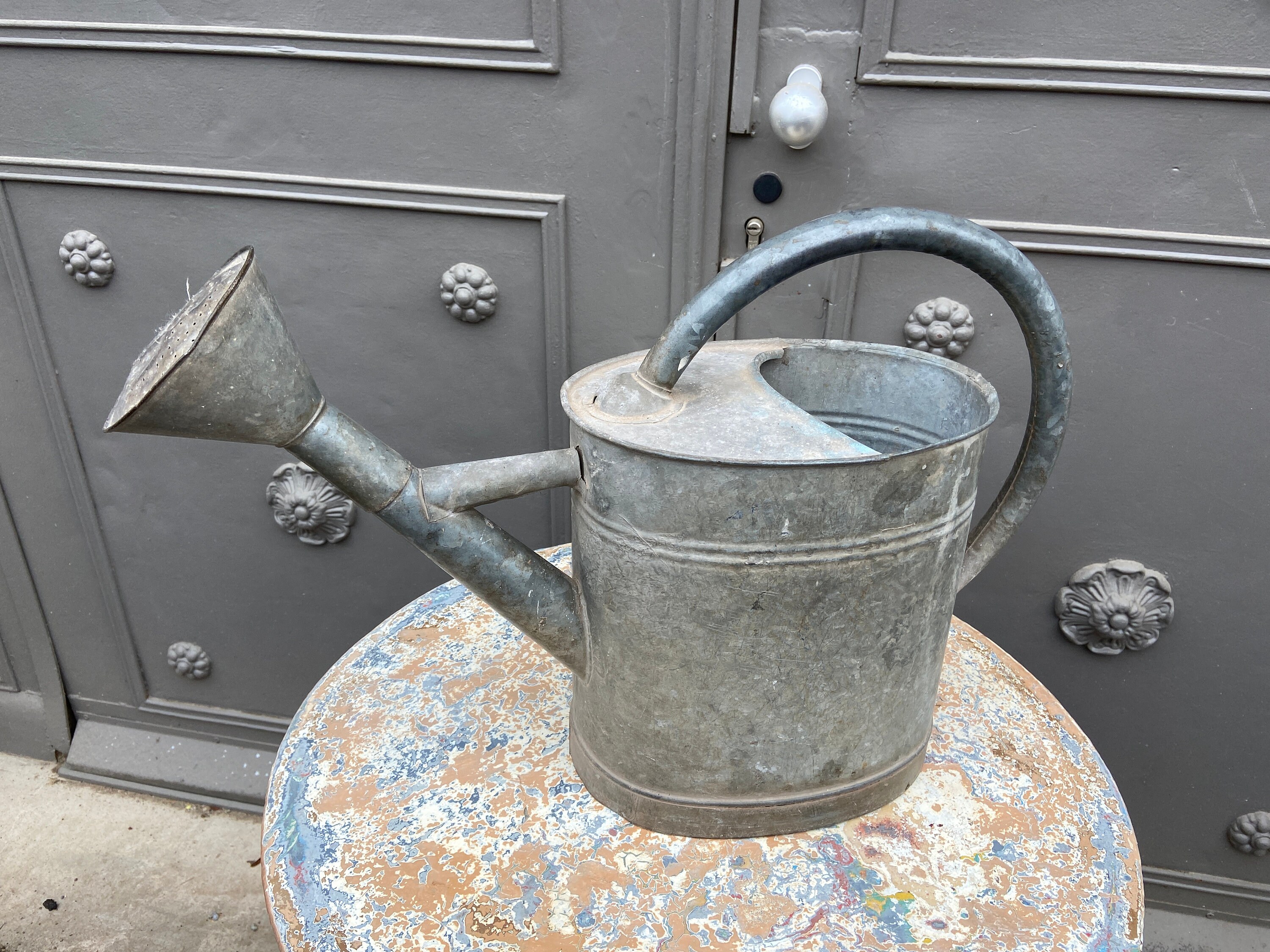Vintage French Galvanized Watering Can Xl 8 Liter Arrosoir